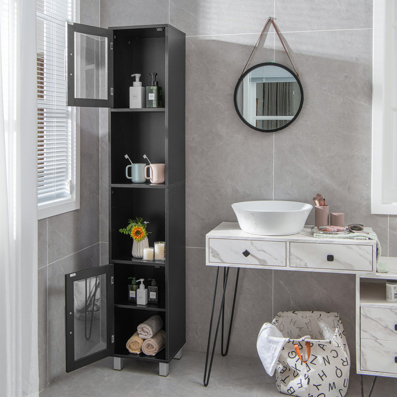 Ahil Freestanding Linen Cabinet, Black