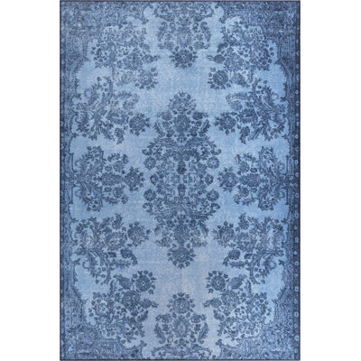 Tapis bleu élégant, 2,5 x 7,5 pieds, 100% polyester, 1850 g / m² | Hauteur des poils: 0,2 po, dessous en poly-coton recyclé | Tapis de machine durable pour le salon, la chambre à coucher et le bureau | Décoration douce et élégante