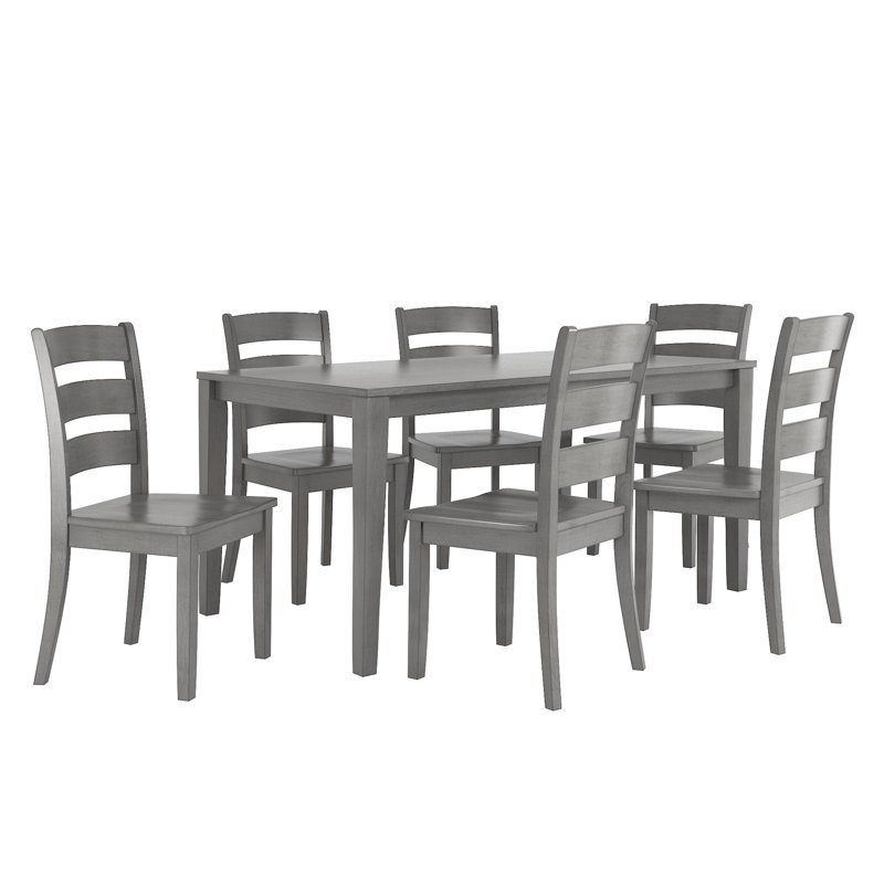 Ensemble de salle à manger à quatre pieds en bois massif pour 6 personnes Norita, Gris antique