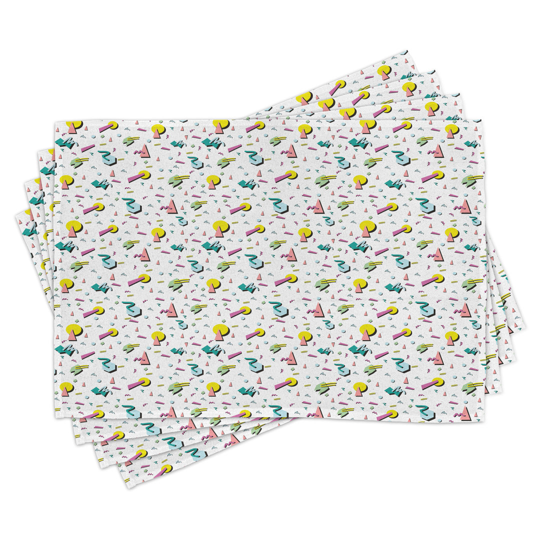 Platzdeckchen 4er Set, Retro Geometrisches Doodle, Multicolor