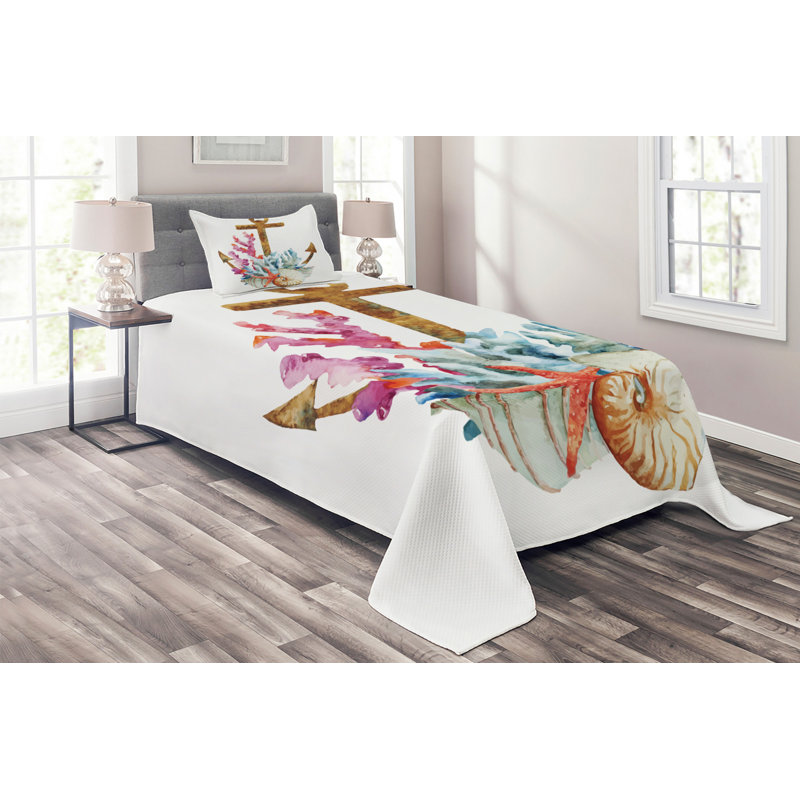 Anchor Coastal Polyester Coverlet, Twin Bedspread + 1 Sham