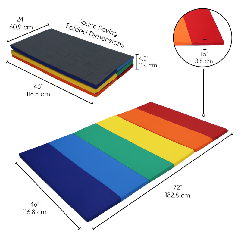 ECR4Kids SoftZone 6-Section Rainbow Runway Activity Mat, Folding Playmat, Multicolor