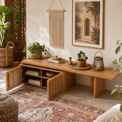 Meuble télé extensible avec rangement pour téléviseurs de 55 po et plus, fabrication en bois de 60,6 po à 84,3 po | Meuble télé contemporain, meuble télé, meuble minimaliste élégant pour le salon / la chambre à coucher