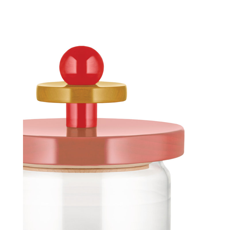 Contemporary Pink Glass Jar with Colorful Lid, 6.7"