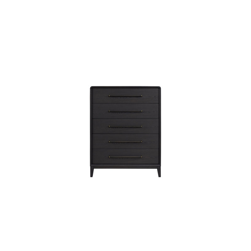 Aurora 5-Drawer Chest – Peppercorn Elm Veneer Tall Dresser with Bar Pulls & Cedar Lined Drawer