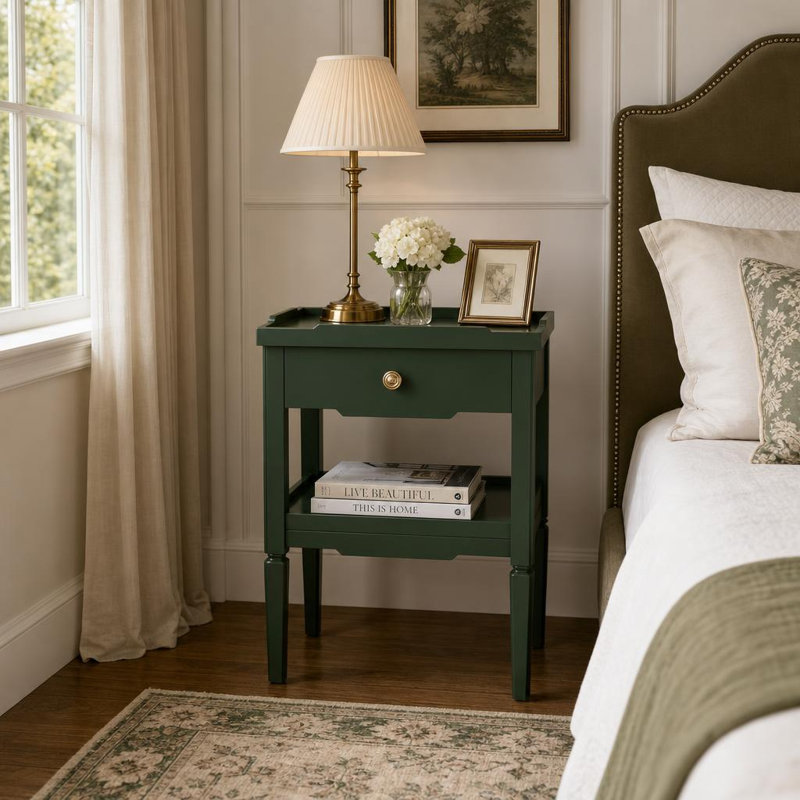 1-Drawer Bedroom Nightstand, Green