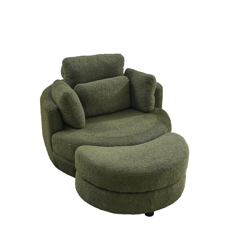 Fabric Upholstered Club Chair with Wood Legs, Green