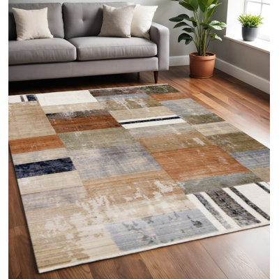 Tapis géométrique beige et brun 5 pi x 8 pi