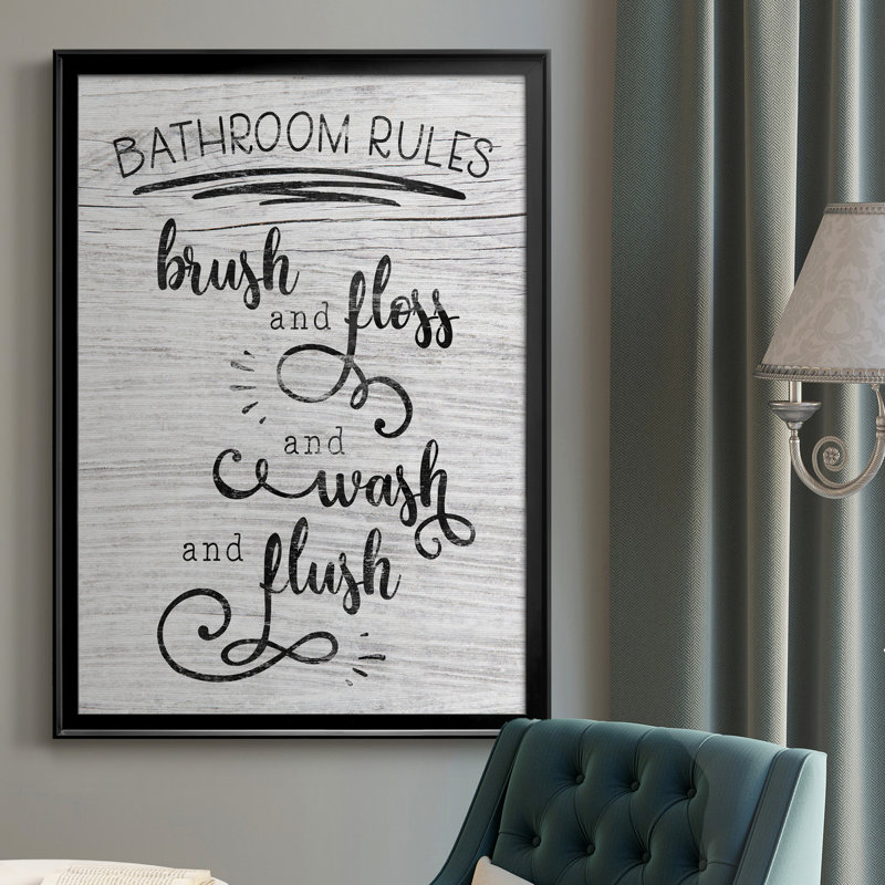 "Bathroom Rules" - Art textuel sur toile, H 30,5 po x l 42,5 po x P 1,5 po, Noir