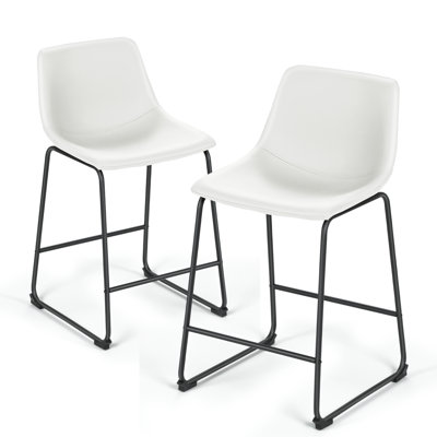 Kathyn Counter Height Bar Stools, Modern Faux Leather Dining Chairs Barstools with Metal Legs