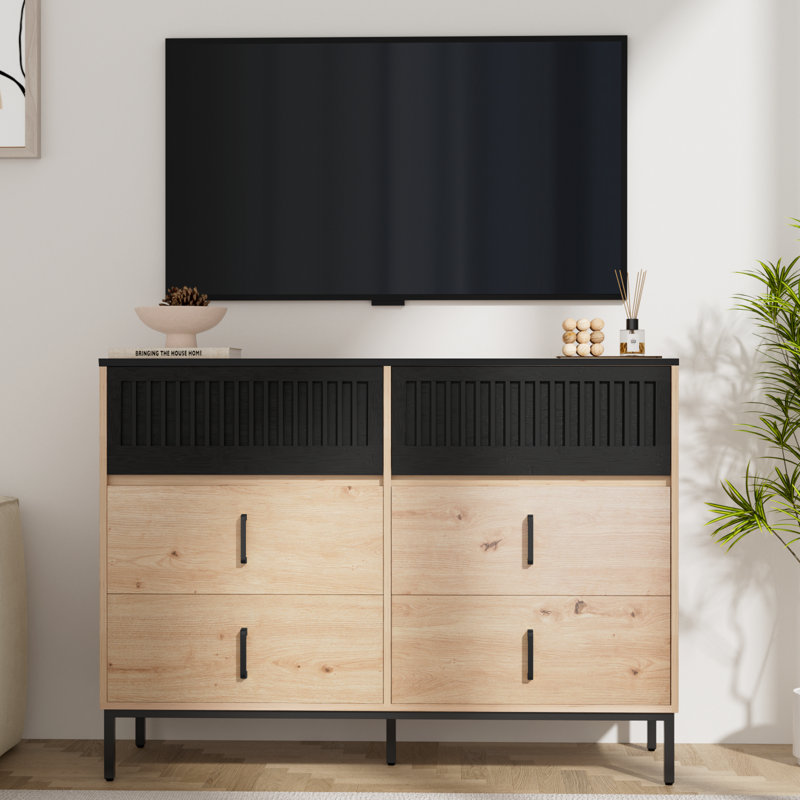 Cejas 46.3" W 6-Drawer Bamboo Double Dresser, Black