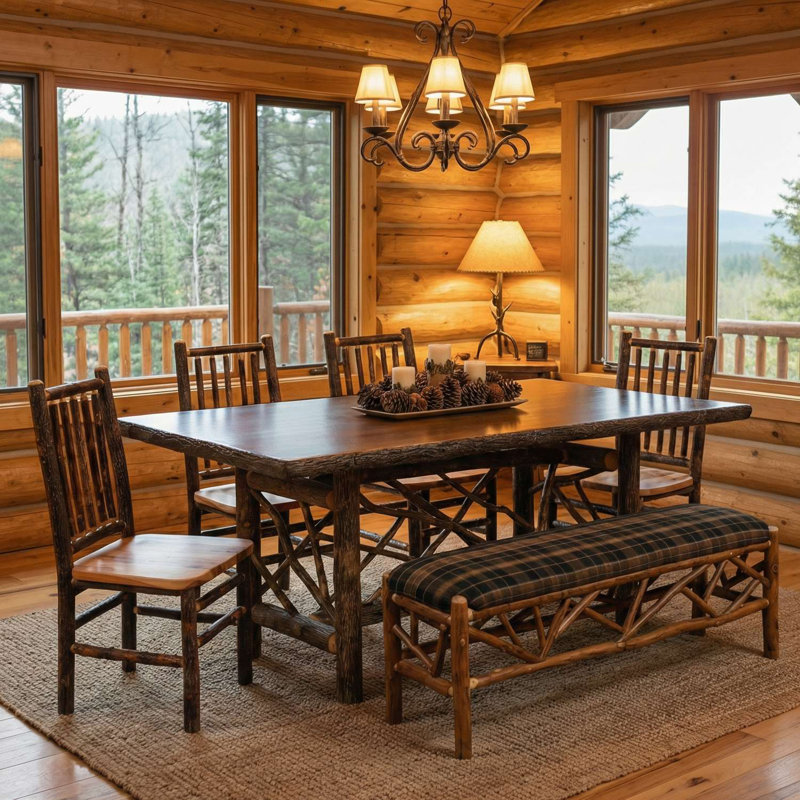 Fireside Lodge Hickory Log Twig Rectangle Dining Table - 5-foot - Natural - Standard, Natural, 30"H x 60"L x 42"W, Standard