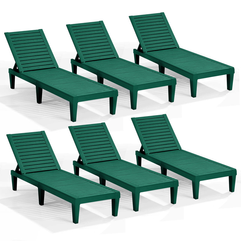 Ensemble de 6 chaises longues en polyrésine d'extérieur imperméables, légères et réglables Nestl, Vert forêt, 6