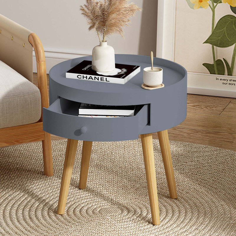 Nightstand With Storage Drawer Sofa Side Coffee Table For Bedroom, Living Room, Gray, Gray