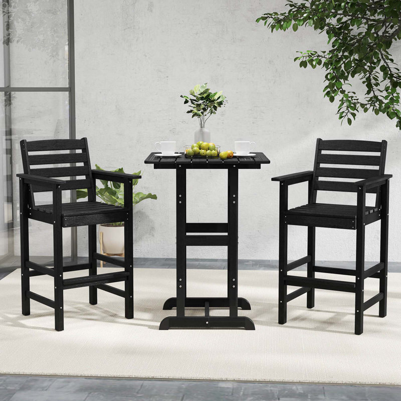Patio Adirondack Bar Chairs Set Of 2 With Wide Armrests & Footrest Backrest Black