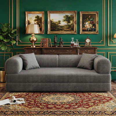 78.8'' L Black Corduroy Convertible Floor Sofa Bed - No Assembly, Modular Sectional, Tatami Style