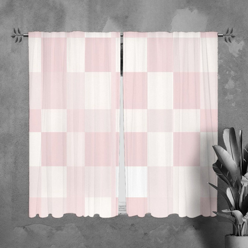 3985_Checkered Window Curtains Pattern Pink Drapes, L 40 po x L 82 po