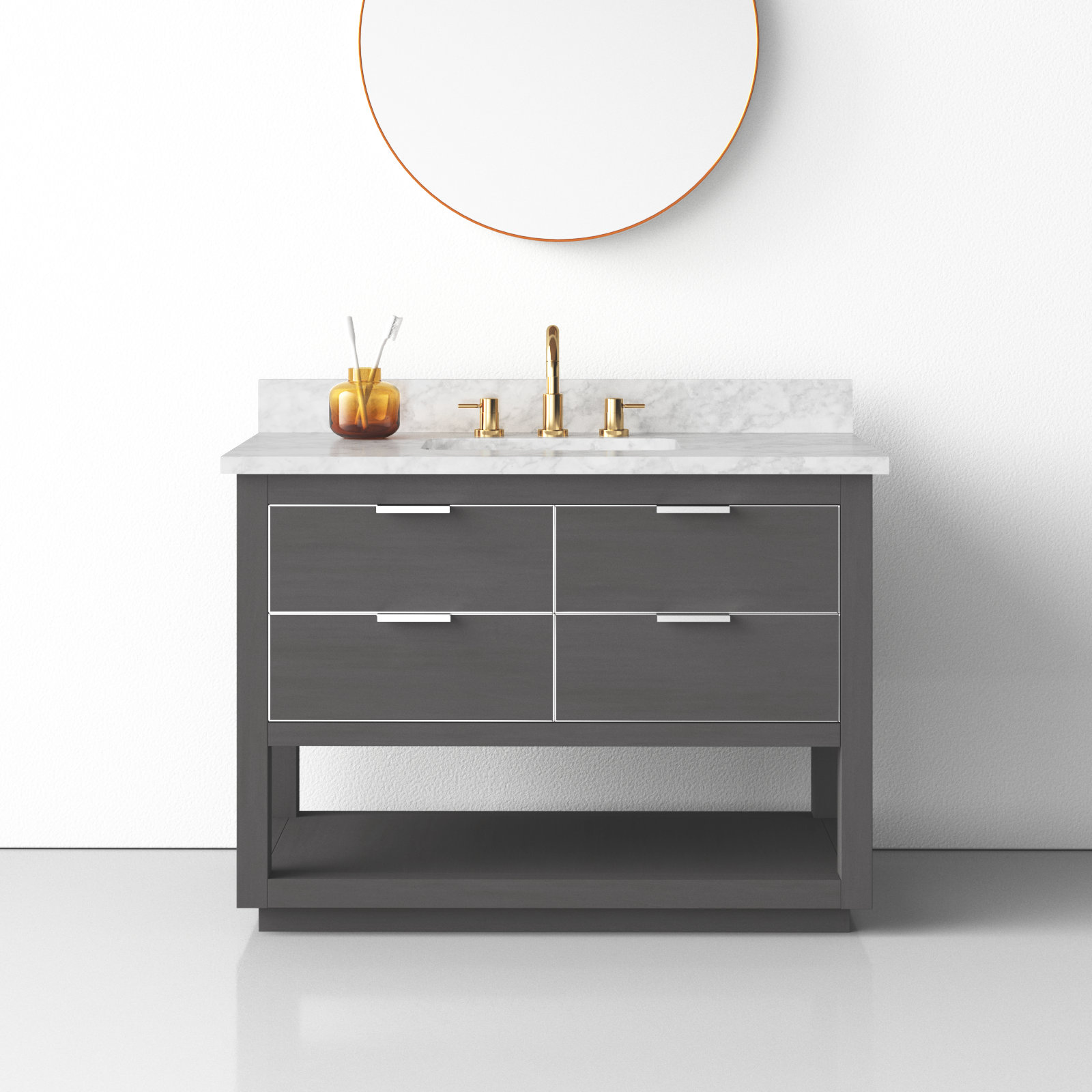 Allie 42" Single Bathroom Vanity Set, Carrera White Marble/Silver, Twilight Gray, 42"W