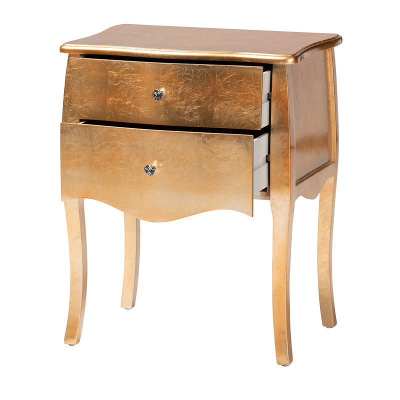 Table de chevet 2 tiroirs Mechtild, Or