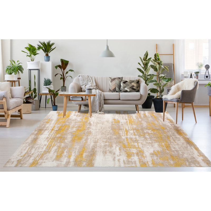 Tapis d'intérieur / doré à poils longs Alban, Rectangle 5 pi x 8 pi
