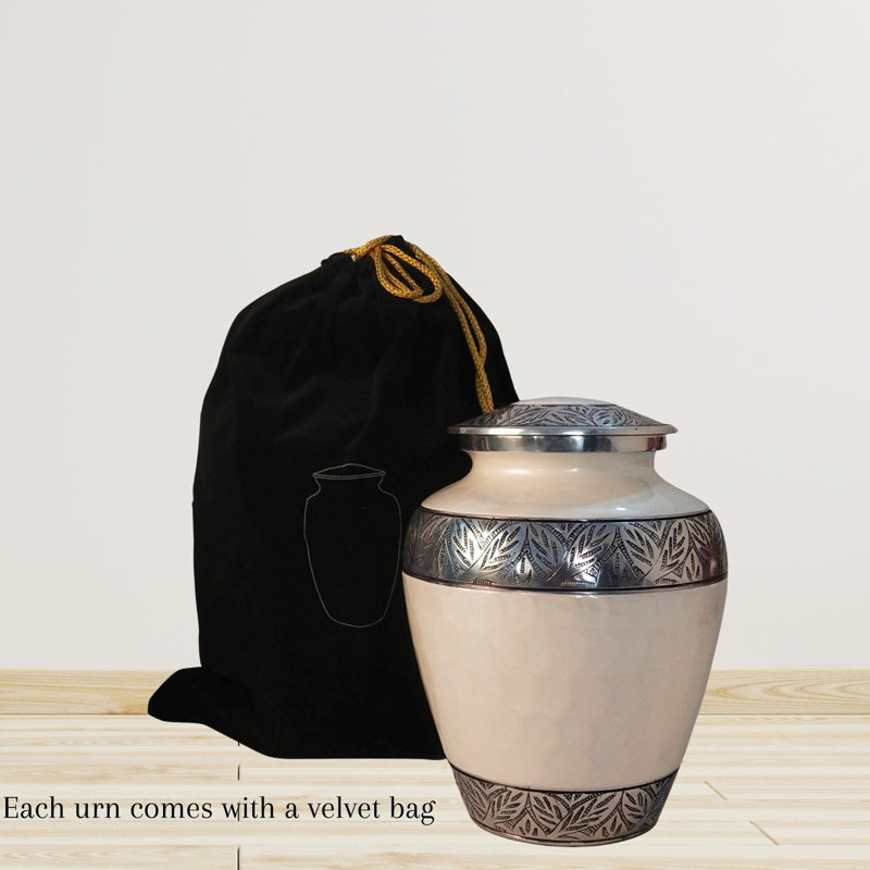 Rishvie Etched Leaves Handcrafted Cremation Urn , White