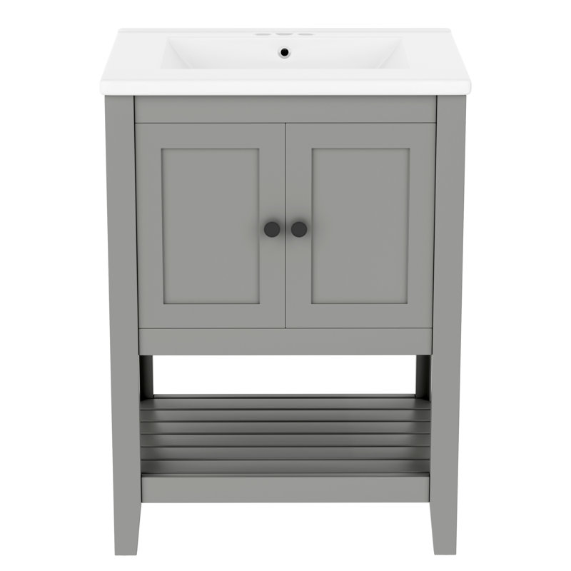 Meuble-lavabo 24 po avec lavabo en céramique, Gris