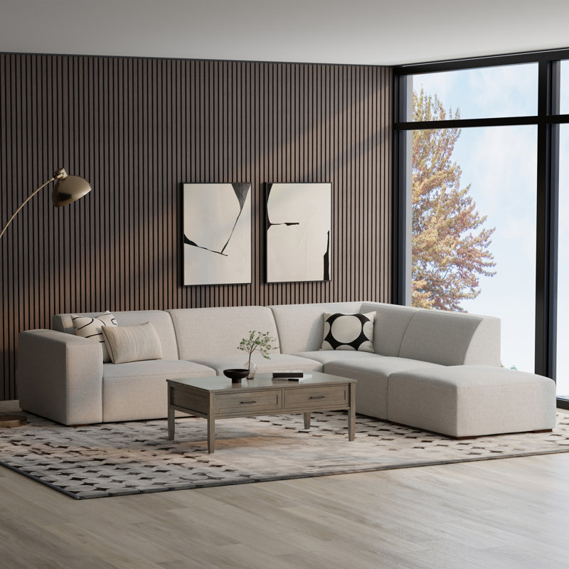 Rex 5 - Piece Modular Upholstered Sectional with Ottoman, Left Hand Facing