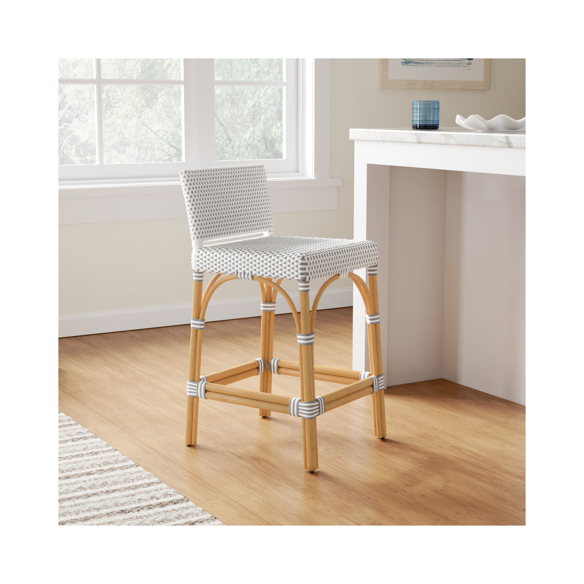Estella Counter Stool, Counter Stool 24" Seat Height, White/Gray Dot