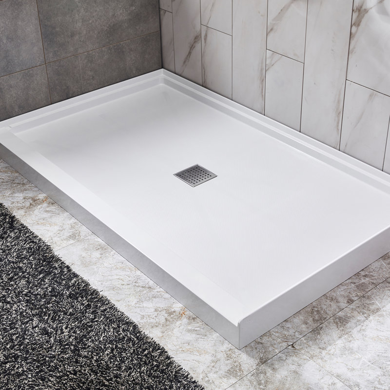 ANZZI Base Series 60 In. L X 32 In. W ANZZI Shower Pan Base With Center Drain In Glossy White Marine Acrylic