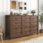 Commode 12 tiroirs pour chambre à coucher Farmhouse, commode en bois 63 po avec poignées rustiques, organisateur de commodes larges-1623562225