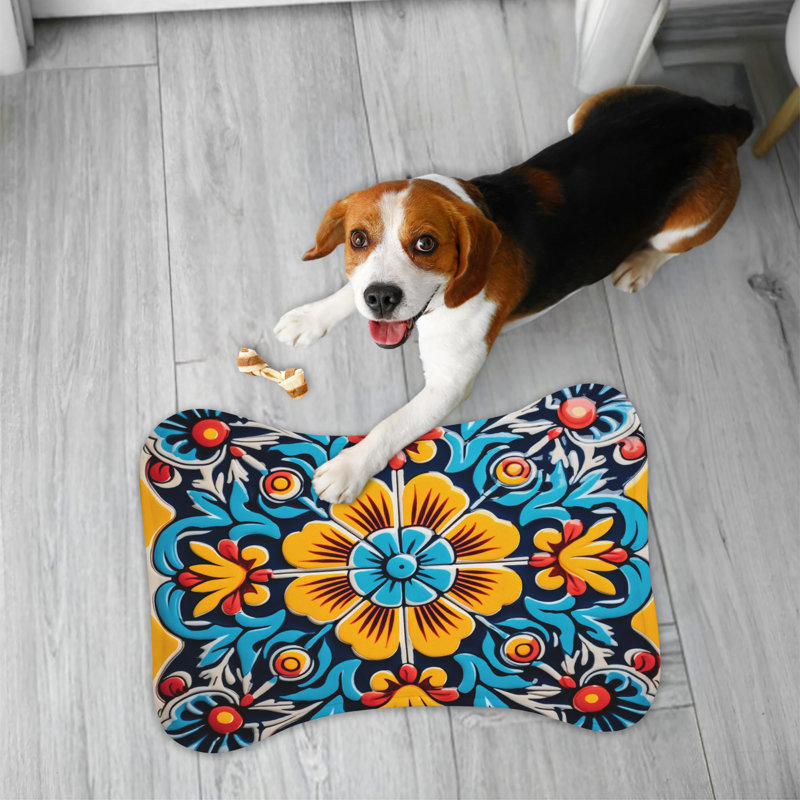 Traditional Tiles - 1 Piece Bone Shape Feeding Mat