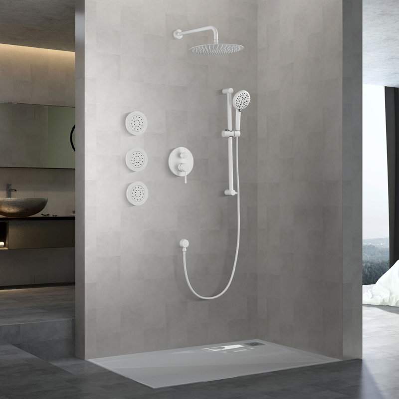 Système de douche à barre coulissante 12 po, ensembles de douche ronds, pomme de douche à pluie complète et combiné à 3 jets, fixation murale