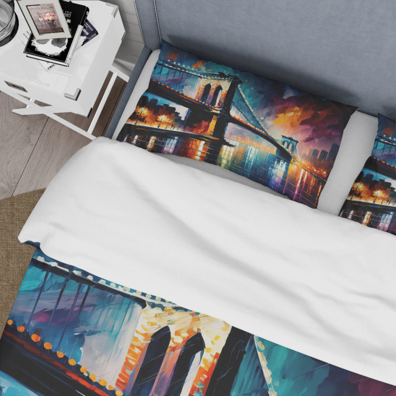 Pont de Brooklyn coloré - ensemble de housse de couette City - microfibre de polyester