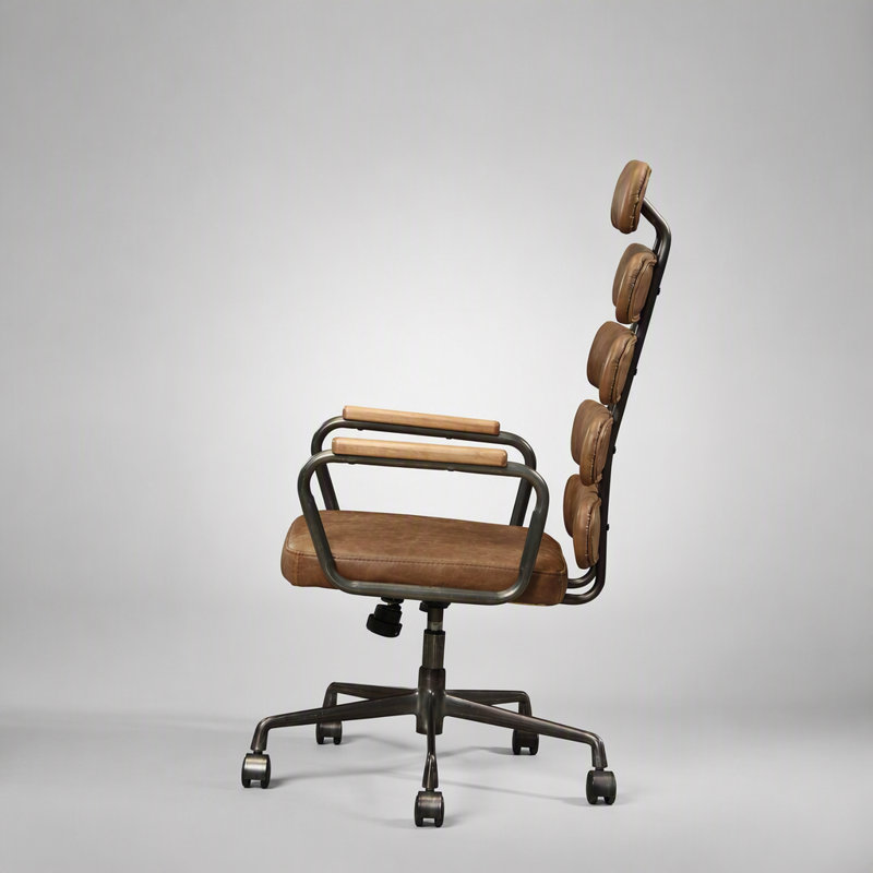Fauteuil de bureau pivotant brun rétro avec vérin pneumatique, massage à six points et chauffage lombaire pour un confort et un soutien optimaux.