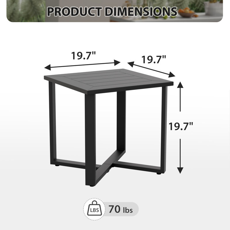 Metal Patio Square Side Table, Weather Resistant Outdoor Aluminum Frame End Table