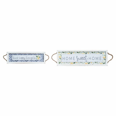  Wood 19.13 in. Multicolor Spring Lemon Tray Decor Set of 2