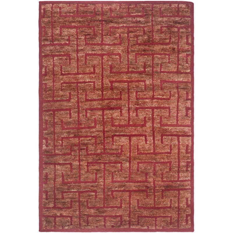 Bruce Wool/Jute Hemp/Wool Geometric Rug in Red, Rectangle 5' x 8'