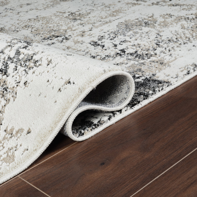 Tapis abstrait Haldon, Tapis de couloir 2 pi 7 po x 10 pi, Beige/Black
