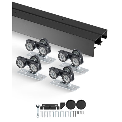 Bypass Sliding Door Hardware Kit, 4 ft, Aluminum Alloy, 1 Set (Dual Track), 150 LBS Weight Capacity