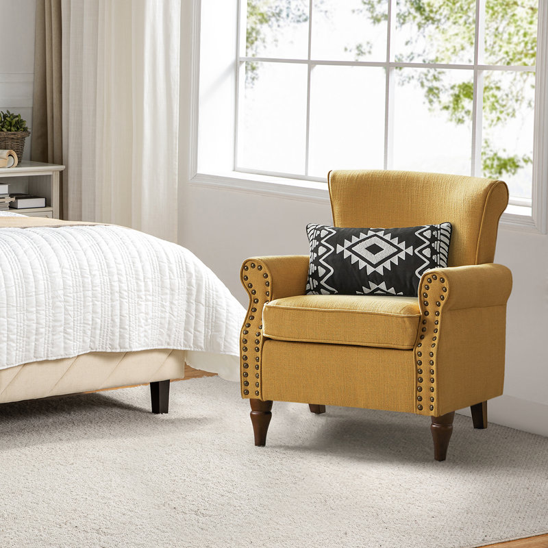  Mooresville 30” Upholstered Armchair with Solid Wood Legs, Mustard Polyester