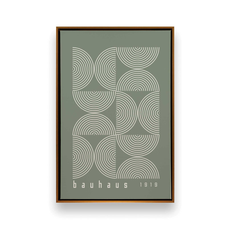 Affiche de composition Bauhaus, Vert, H 12,75 po x l 8,75 po, Cadre flottant or poli