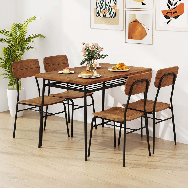 Ensemble de table de cuisine et de chaises carrées 5 pièces avec support en métal