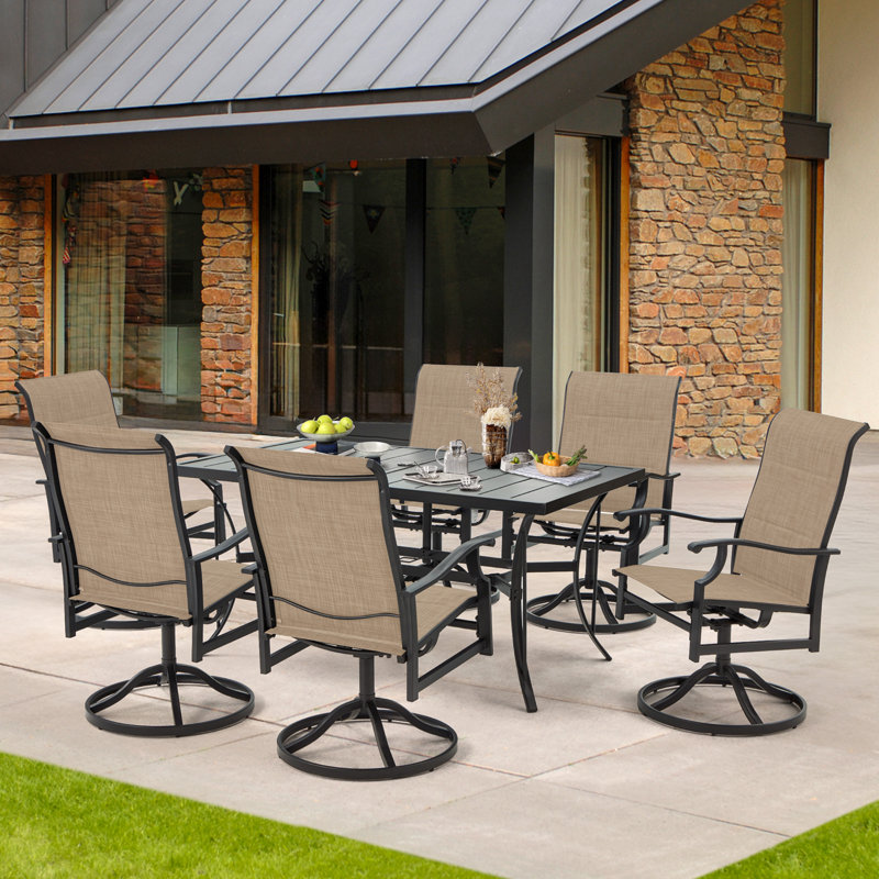 Quinnly 6 - Person Patio Dining Set with Rectangular Table, Brown/Black