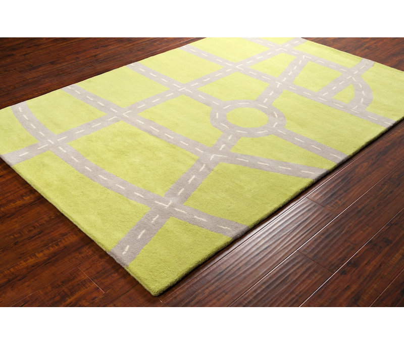 Millwood Authentic Hand-Tufted Handmade Gray, White & Green Modern Educational Street Map Wool Area Rug