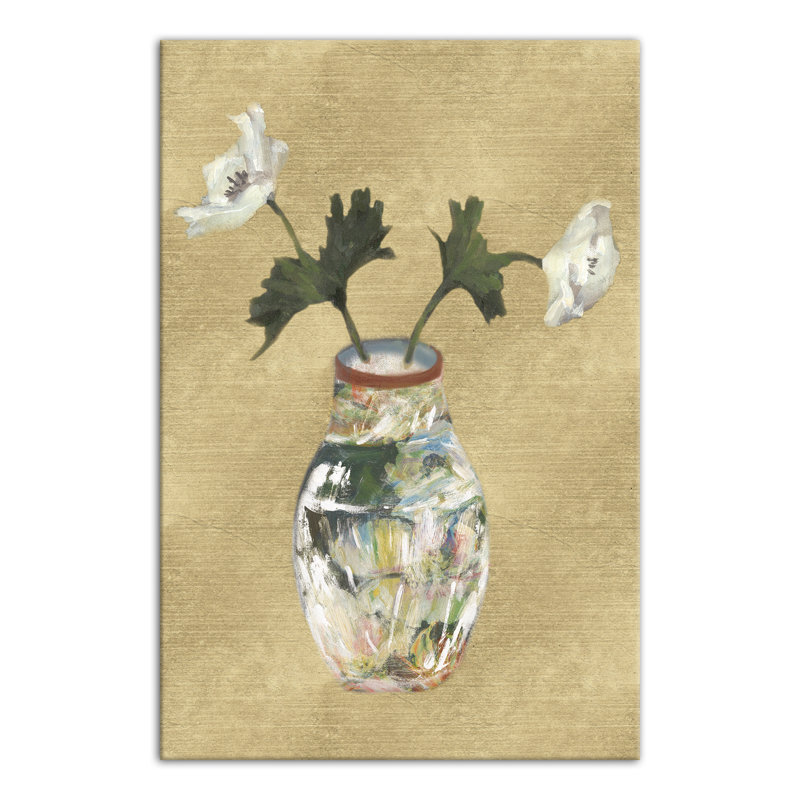 Vase sur toile dorée, H 18 po x l 12 po