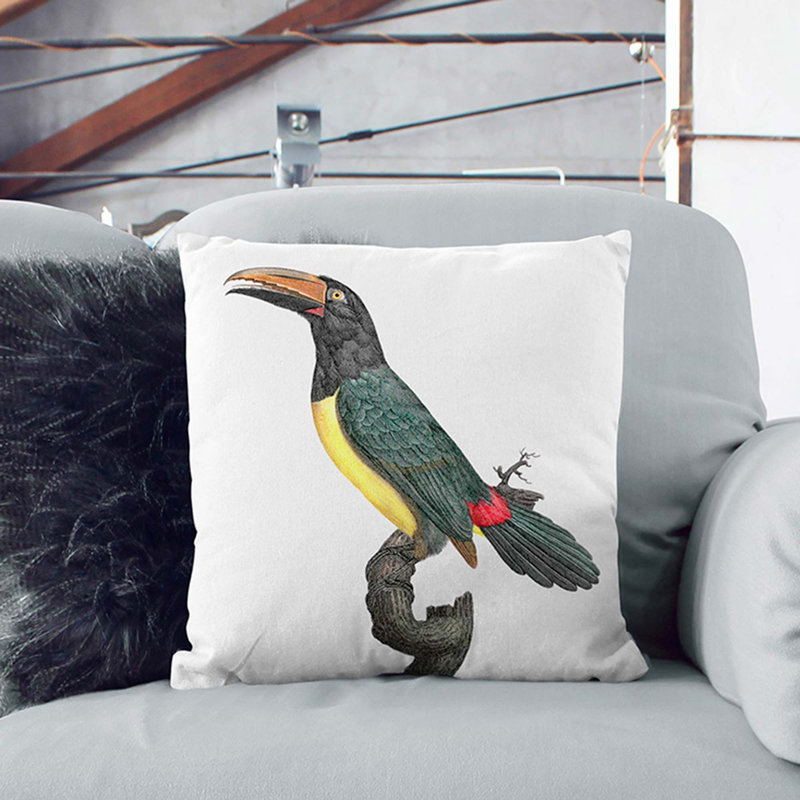 Aracari Toucan by Jacques Barraband Cushion with Filling, White, 40cm H x 40cm W x 15cm D