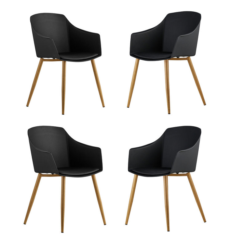 Tristen Plastic Dining Chair - Faux Leather Padded Cushions and Solid Wooden Legs - Armchair for Dining Room Kitchen Living Room