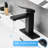 Modern Bathroom Sink Faucet, Black Matte Waterfall, Deck Plate, Pop Up Drain, Supply Lines, One Handle , Geometric Shape, Side , Cartridge Valve, Contemporary Style Tap Faucet With Waterfall Look,