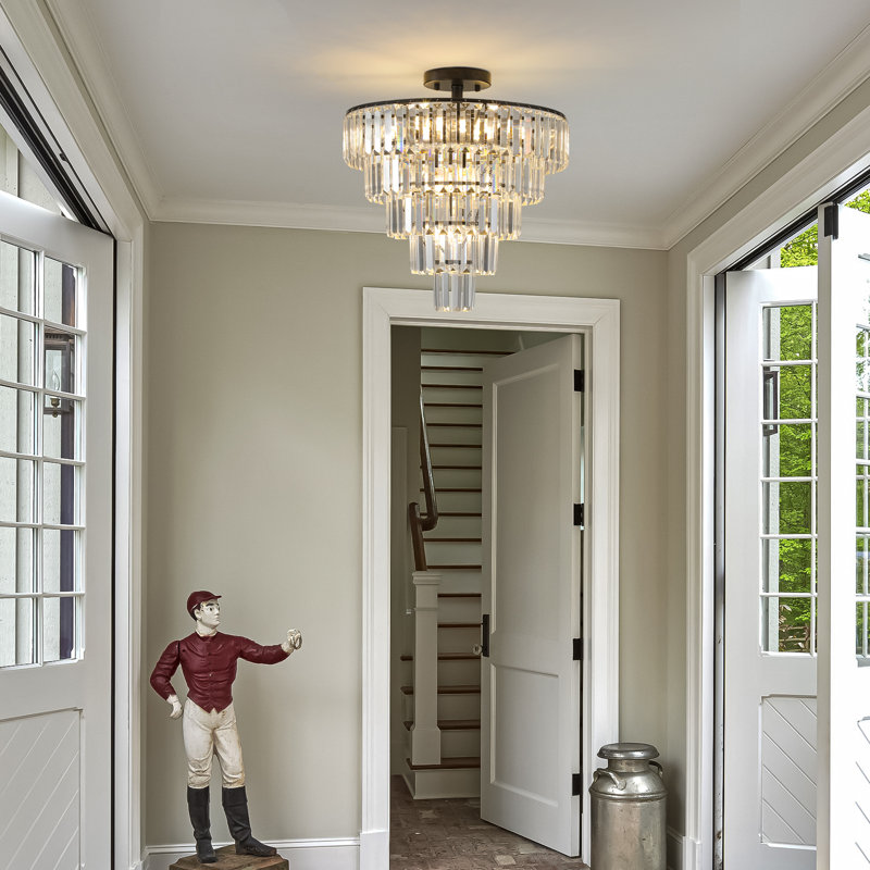 20" Large Crystal Chandelier 10 Light, Modern Luxury， Flush Mount Light Fixture, Matte Black
