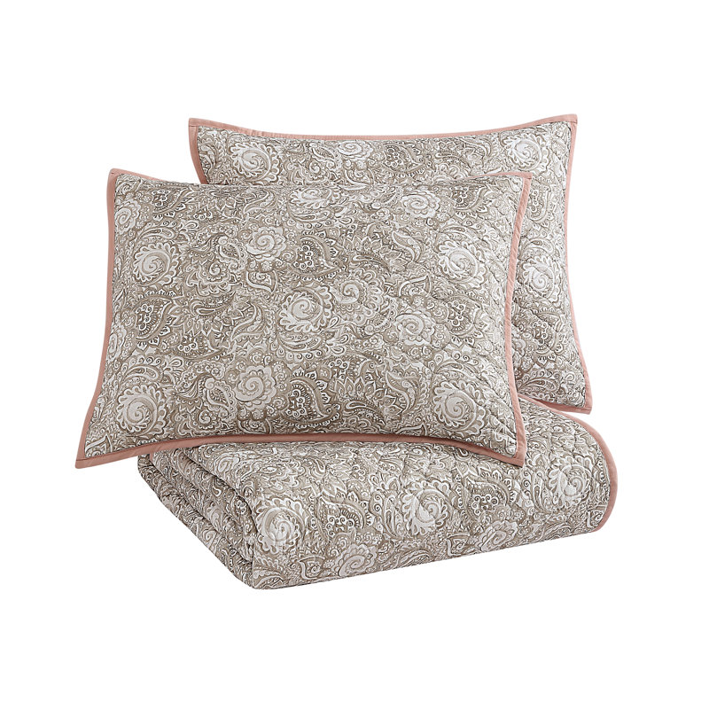 Katie Collection Blush Microfiber 3 Piece Quilt Set, Full/Double Quilt + 2 Standard Shams